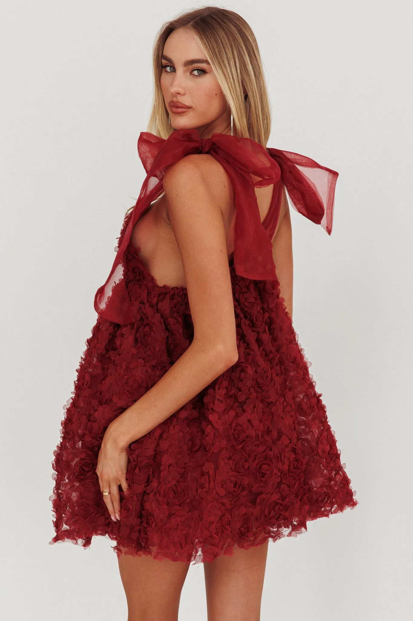 Lisette Tied Shoulder Embellished Mini Dress Wine sold by Selfie Leslie product image thumbnail 2