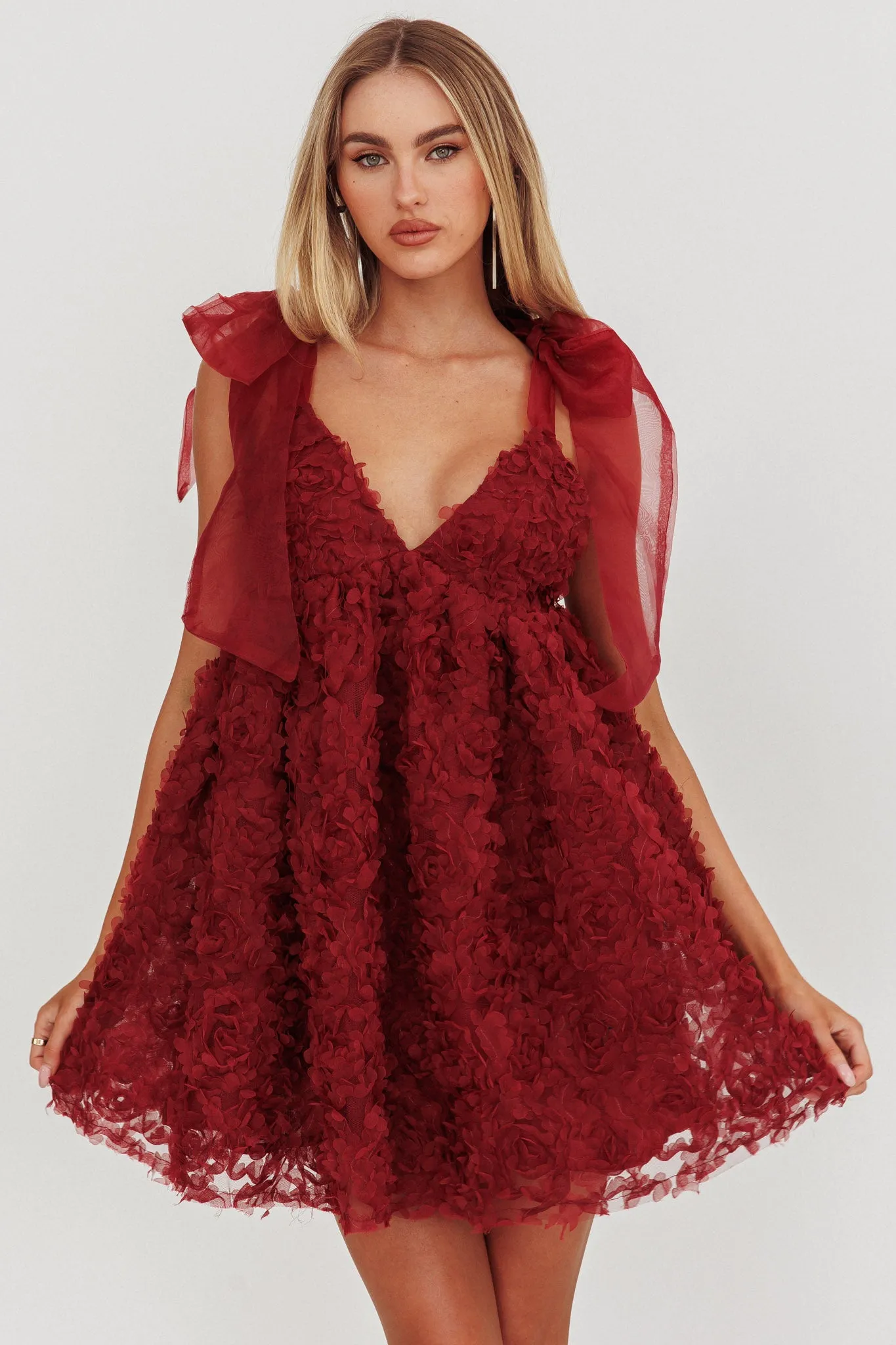 Lisette Tied Shoulder Embellished Mini Dress Wine sold by Selfie Leslie product image thumbnail 5