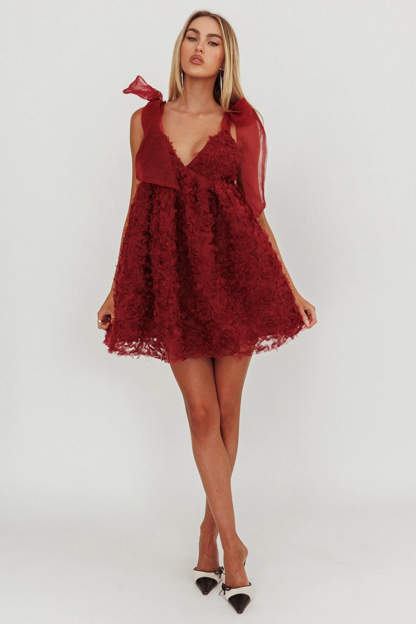 Lisette Tied Shoulder Embellished Mini Dress Wine sold by Selfie Leslie product image thumbnail 4