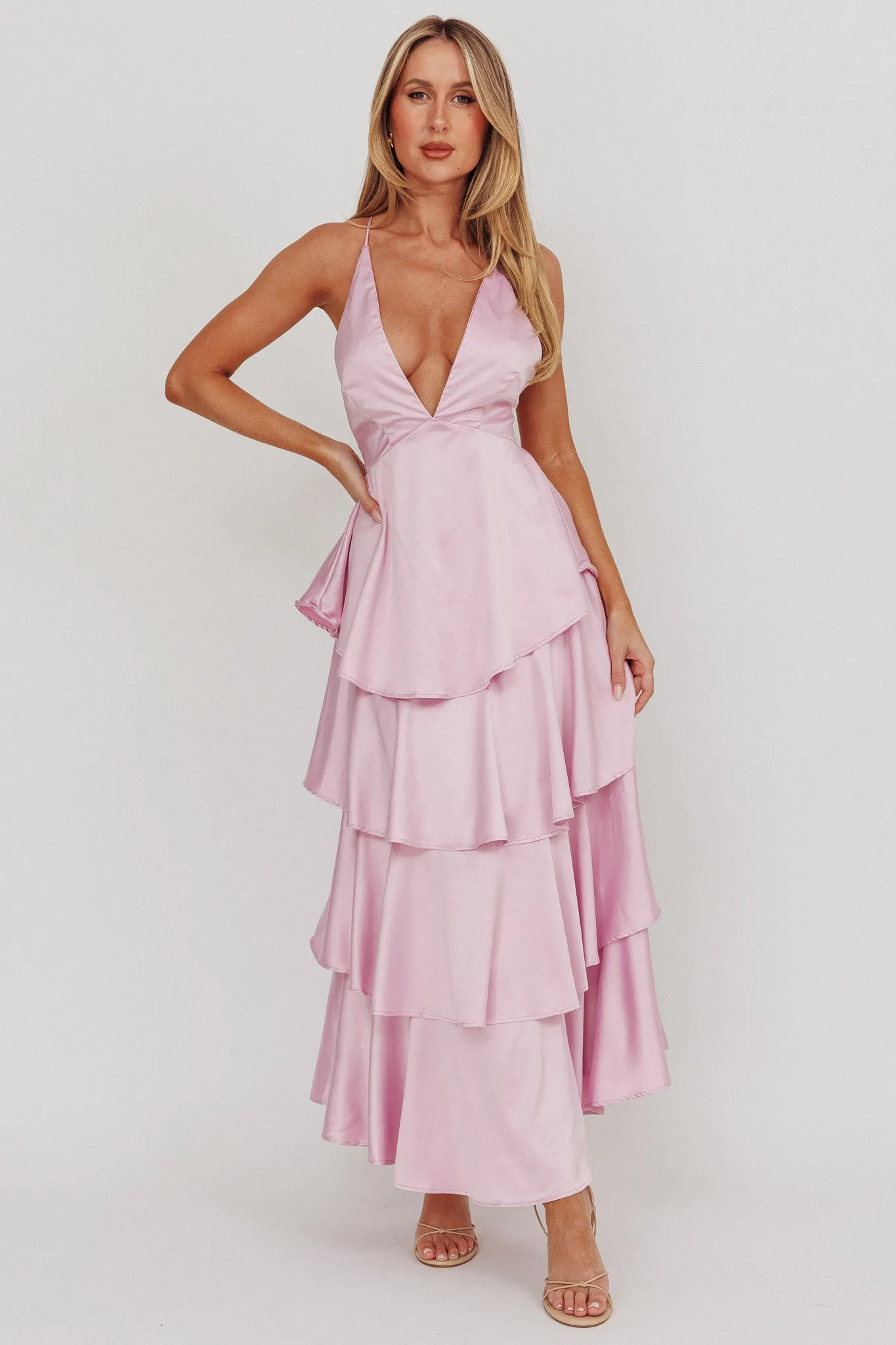 Auguste Tiered Frill Strappy Back Dress Lilac sold by Selfie Leslie product image thumbnail 4