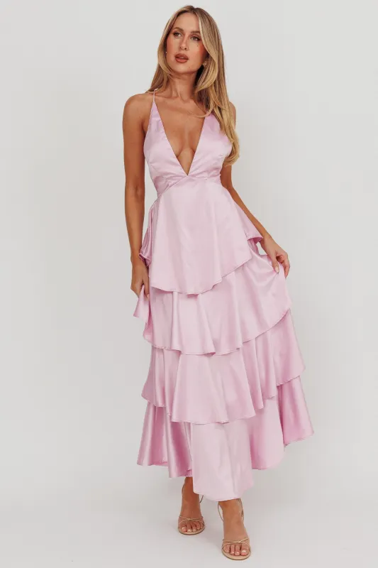 Auguste Tiered Frill Strappy Back Dress Lilac sold by Selfie Leslie