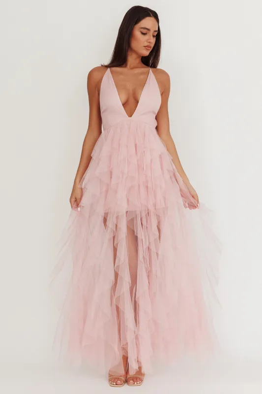 Auguste Cascading Frill Maxi Dress Blush sold by Selfie Leslie
