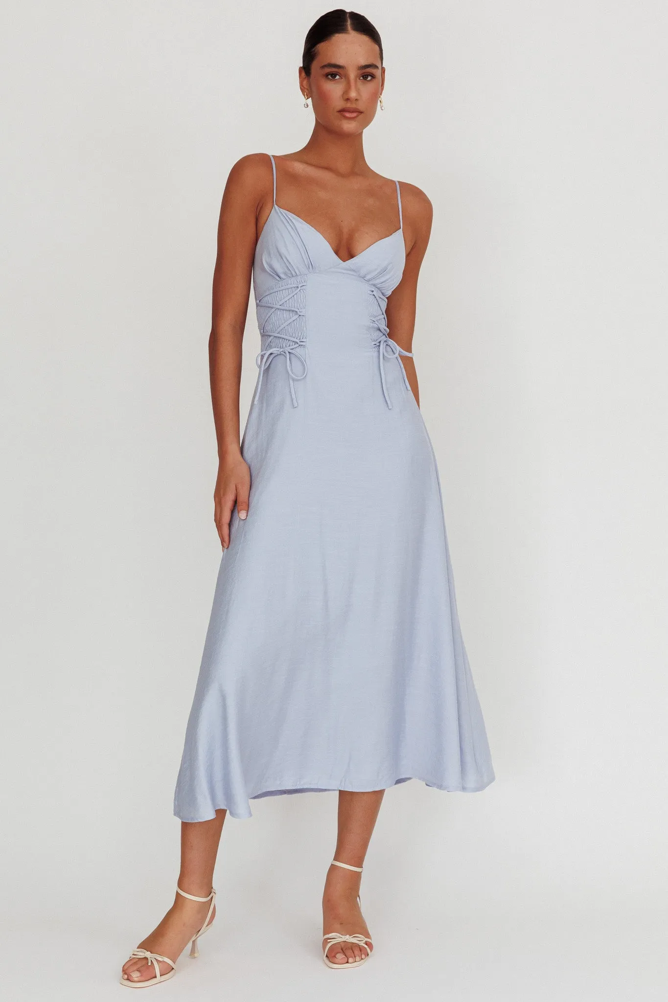 Kalaya Lace-Up Waist Midi Dress Light Blue sold by Selfie Leslie product image thumbnail 5