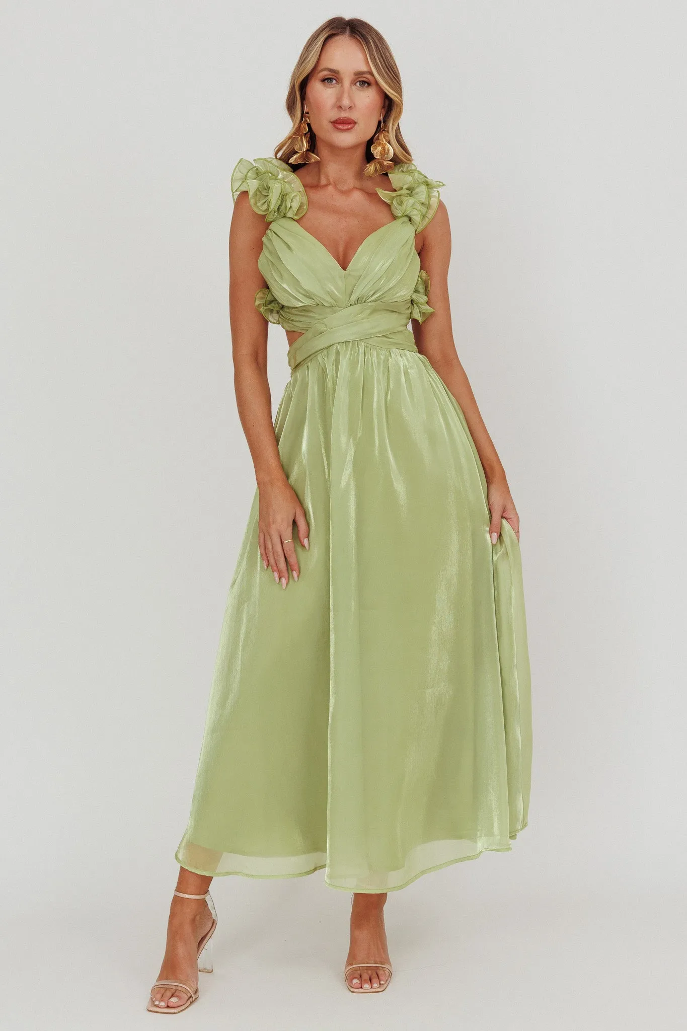 Madara Lace-Up Back Maxi Dress Sage sold by Selfie Leslie product image thumbnail 5