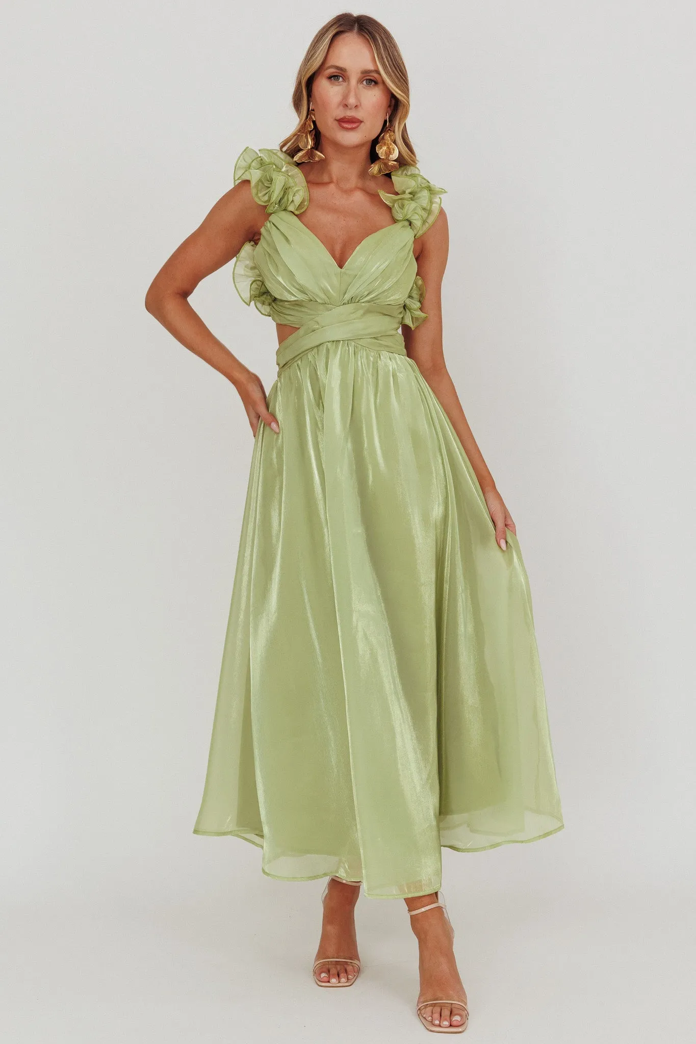 Madara Lace-Up Back Maxi Dress Sage sold by Selfie Leslie product image thumbnail 3