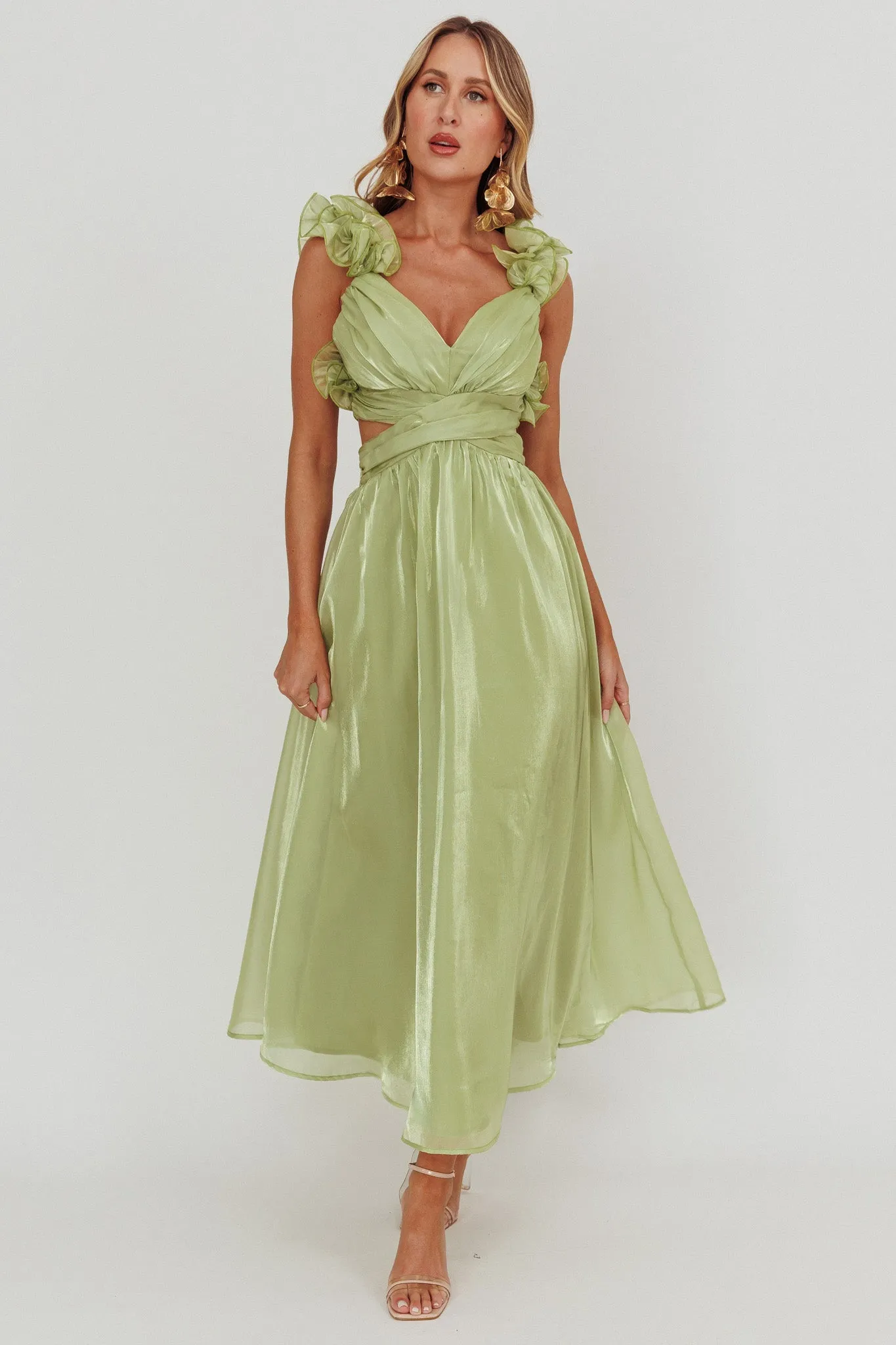 Madara Lace-Up Back Maxi Dress Sage sold by Selfie Leslie