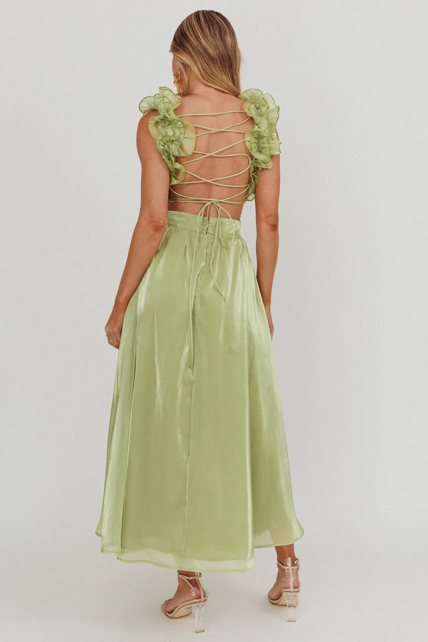 Madara Lace-Up Back Maxi Dress Sage sold by Selfie Leslie product image thumbnail 2