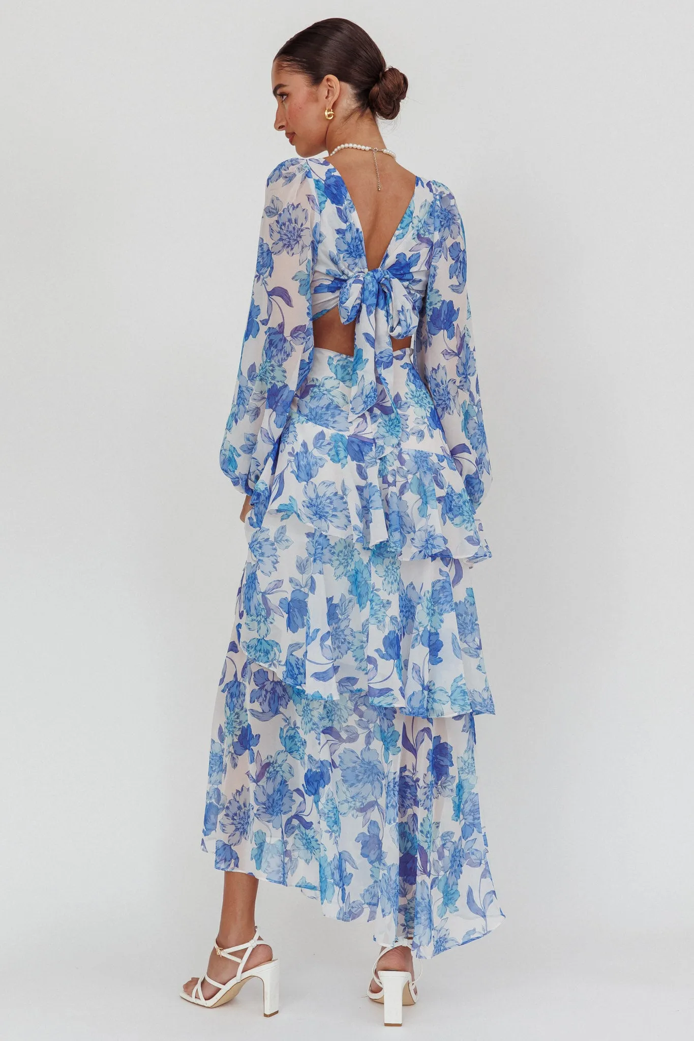Veda Long Sleeve Floral Tiered Ruffle Maxi Dress Blue sold by Selfie Leslie product image thumbnail 3
