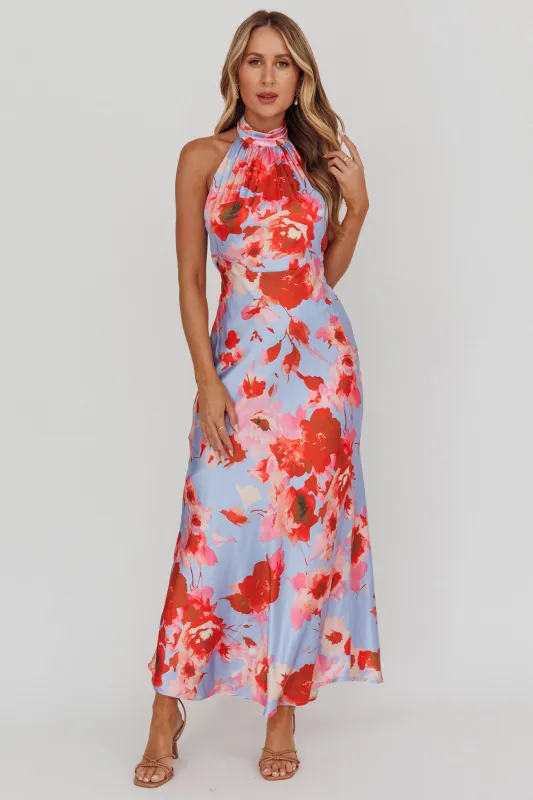 Shana Halterneck Maxi Dress Roses Blue sold by Selfie Leslie