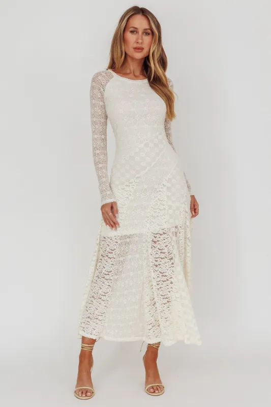 Tarly Long Sleeve Lace Maxi Dress Cream sold by Selfie Leslie