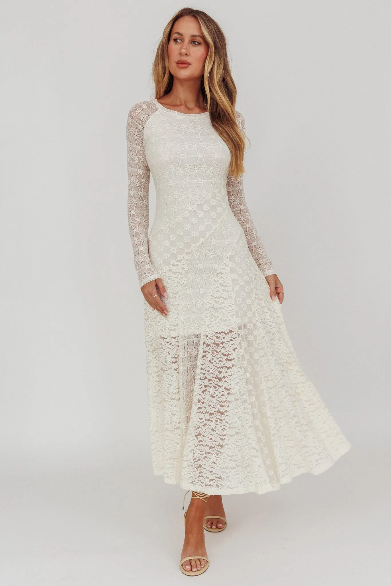 Tarly Long Sleeve Lace Maxi Dress Cream sold by Selfie Leslie product image thumbnail 3