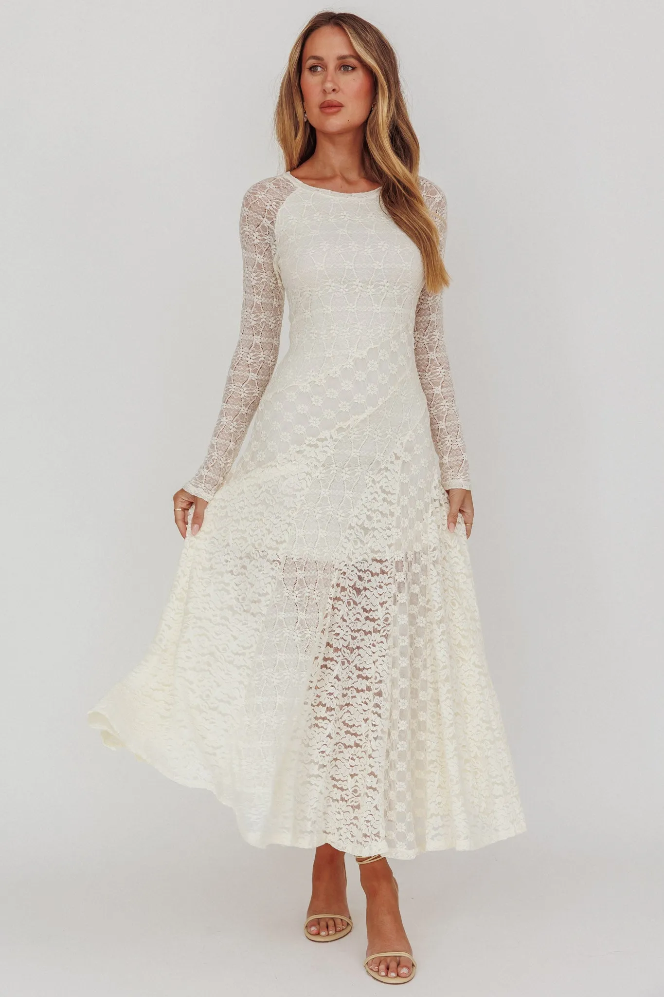 Tarly Long Sleeve Lace Maxi Dress Cream sold by Selfie Leslie product image thumbnail 5