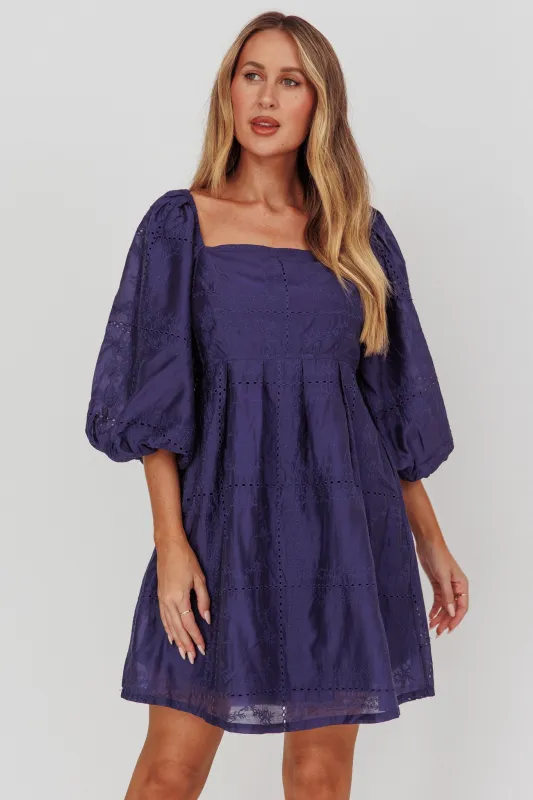 Summerlin Puff Sleeve Eyelet Mini Dress Navy sold by Selfie Leslie