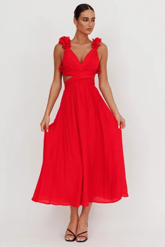 Madara Laced Back Ruffle Dress Red sold by Selfie Leslie