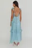 Moonlit Moment Ruffle Trim Lace-Up Back Maxi Dress Blue sold by Selfie Leslie