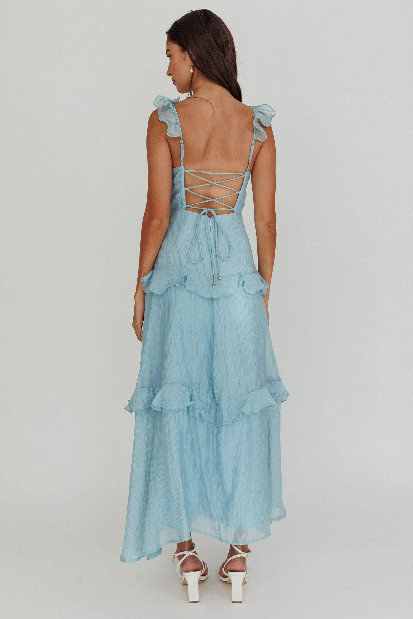 Moonlit Moment Ruffle Trim Lace-Up Back Maxi Dress Blue sold by Selfie Leslie product image thumbnail 2