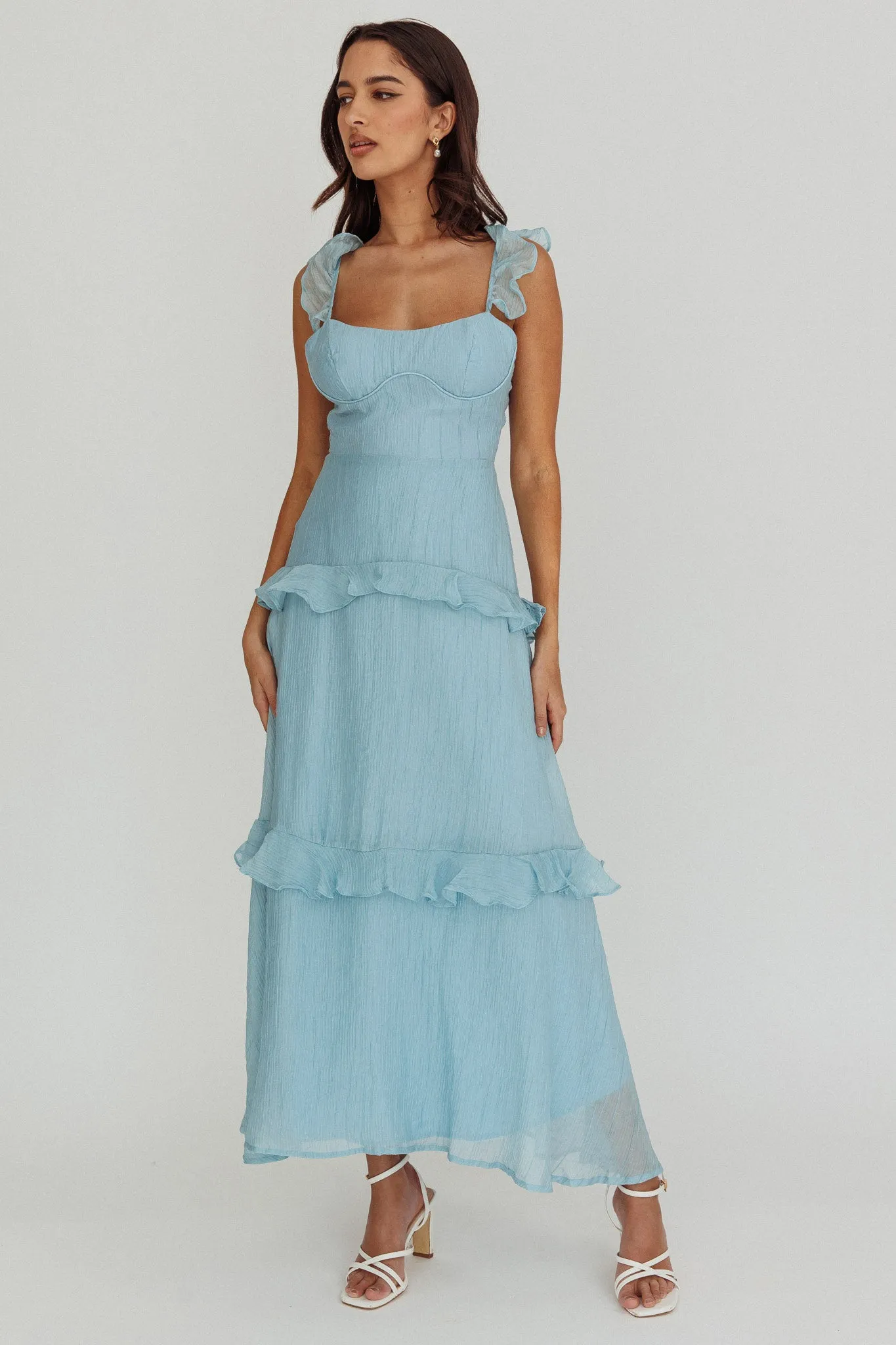 Moonlit Moment Ruffle Trim Lace-Up Back Maxi Dress Blue sold by Selfie Leslie product image thumbnail 3