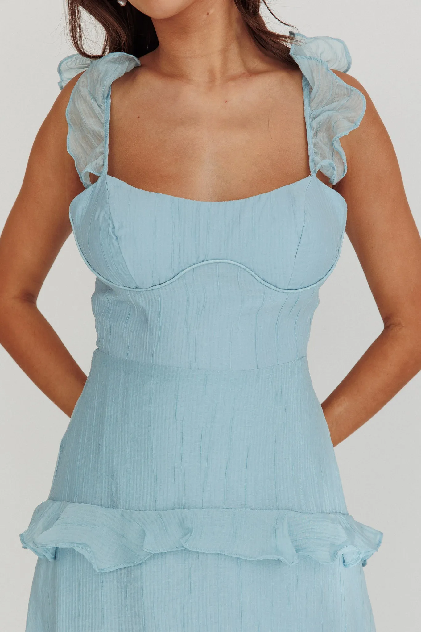 Moonlit Moment Ruffle Trim Lace-Up Back Maxi Dress Blue sold by Selfie Leslie product image thumbnail 4