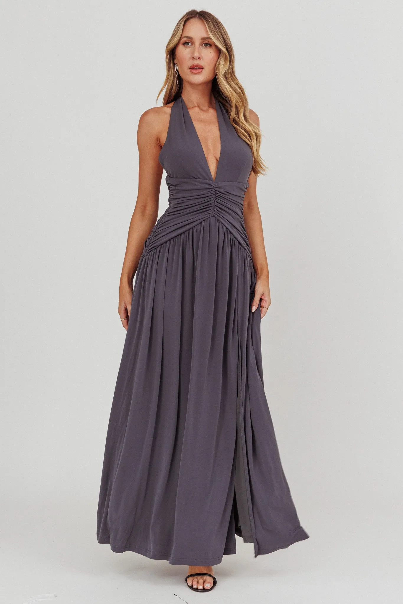 Italia Azure Gathered Waist Maxi Dress Charcoal sold by Selfie Leslie product image thumbnail 3