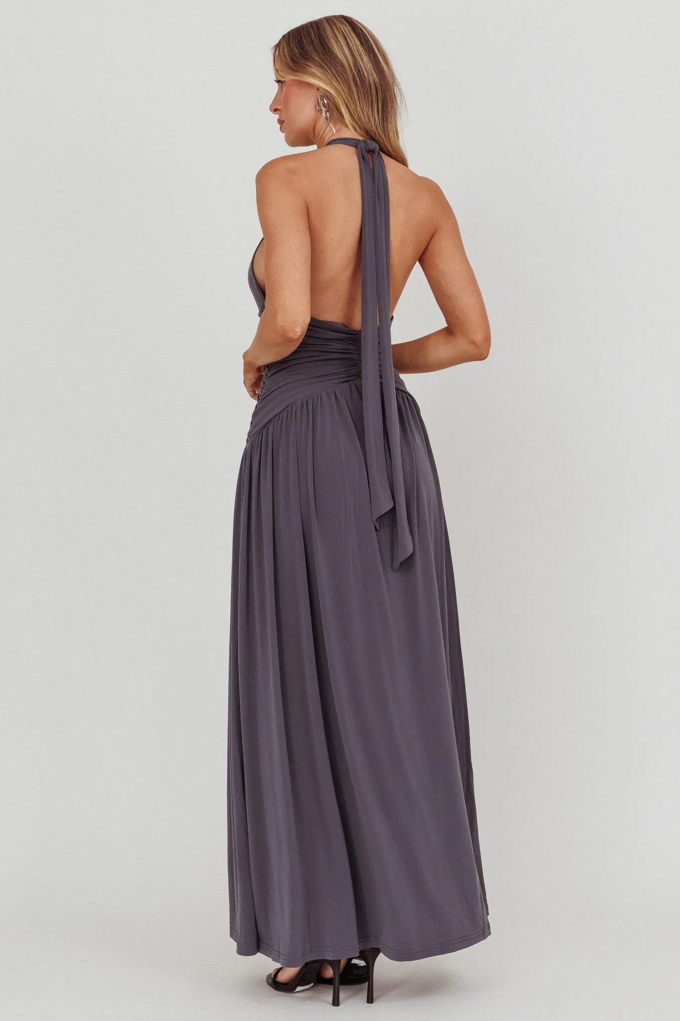Italia Azure Gathered Waist Maxi Dress Charcoal sold by Selfie Leslie product image thumbnail 2