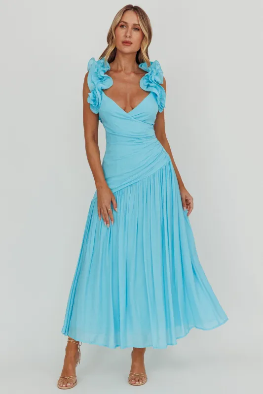 Kinley Ruffle Strap Maxi Dress Blue sold by Selfie Leslie