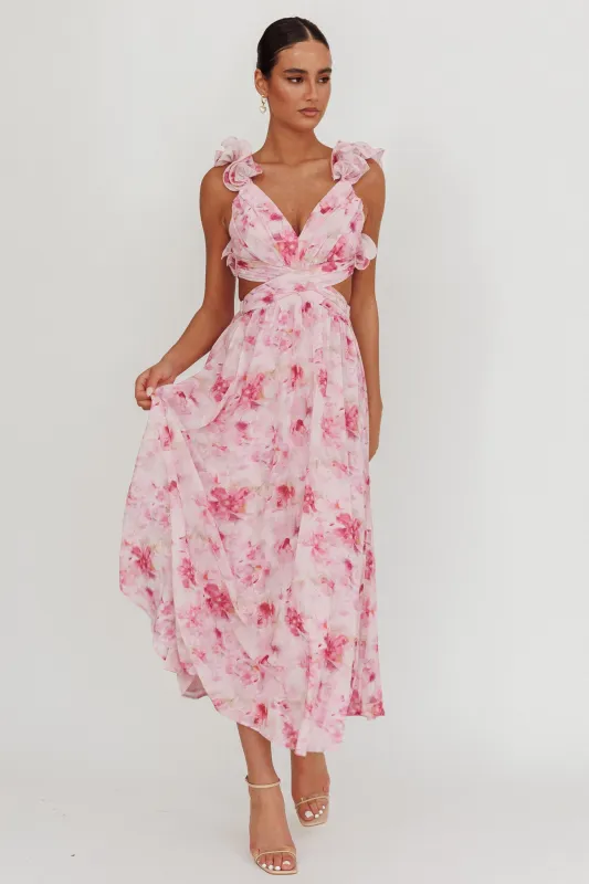 Madara Lace-Up Back Floral Maxi Dress Lilac sold by Selfie Leslie