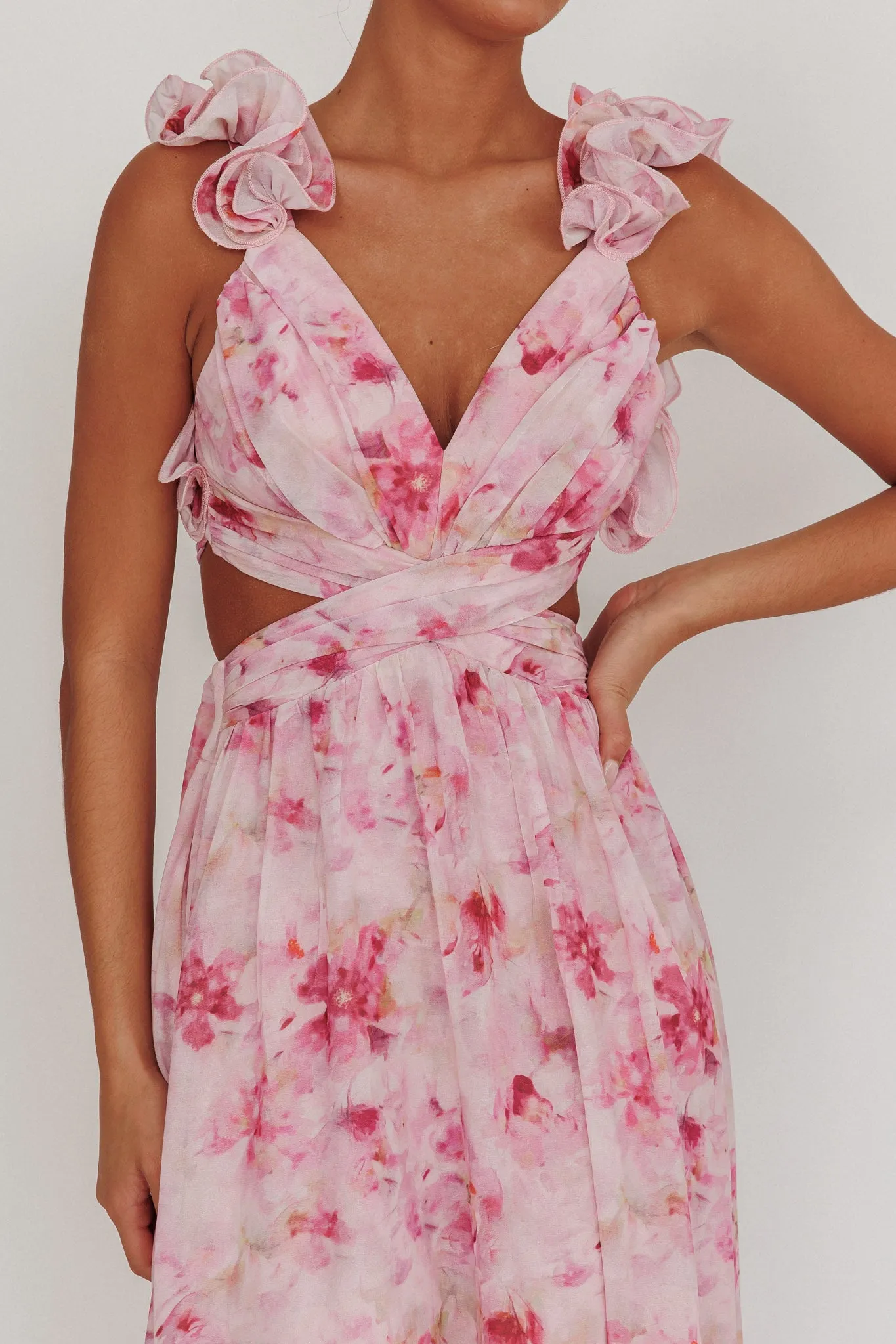 Madara Lace-Up Back Floral Maxi Dress Lilac sold by Selfie Leslie product image thumbnail 4