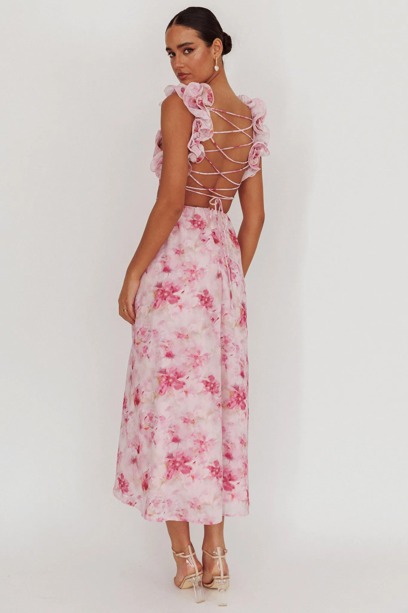 Madara Lace-Up Back Floral Maxi Dress Lilac sold by Selfie Leslie product image thumbnail 2