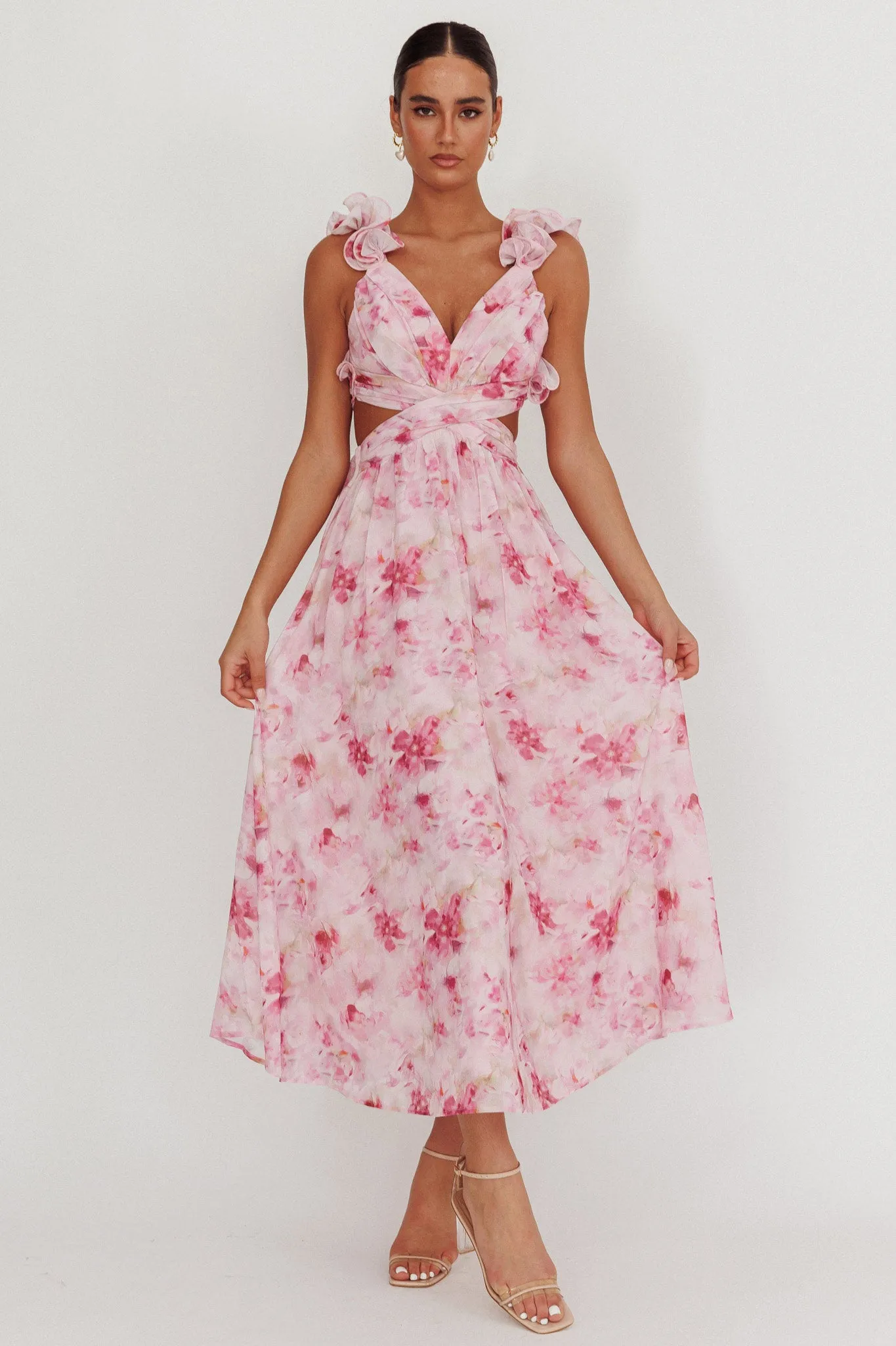 Madara Lace-Up Back Floral Maxi Dress Lilac sold by Selfie Leslie product image thumbnail 3