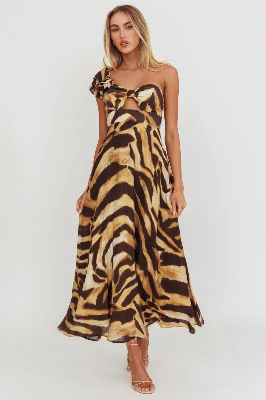 Skyla One Shoulder Ruffle Maxi Dress Leopard sold by Selfie Leslie