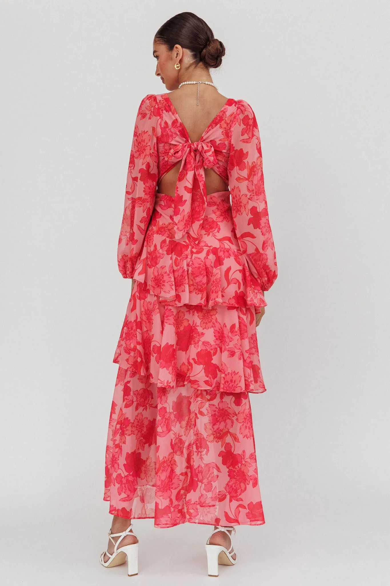 Veda Long Sleeve Floral Tiered Ruffle Maxi Dress Pink sold by Selfie Leslie product image thumbnail 2