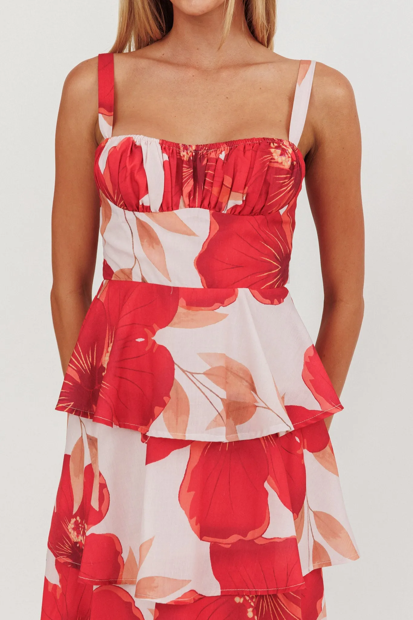 Provence Bloom Tiered Ruffle Floral Maxi Dress Blush sold by Selfie Leslie product image thumbnail 4