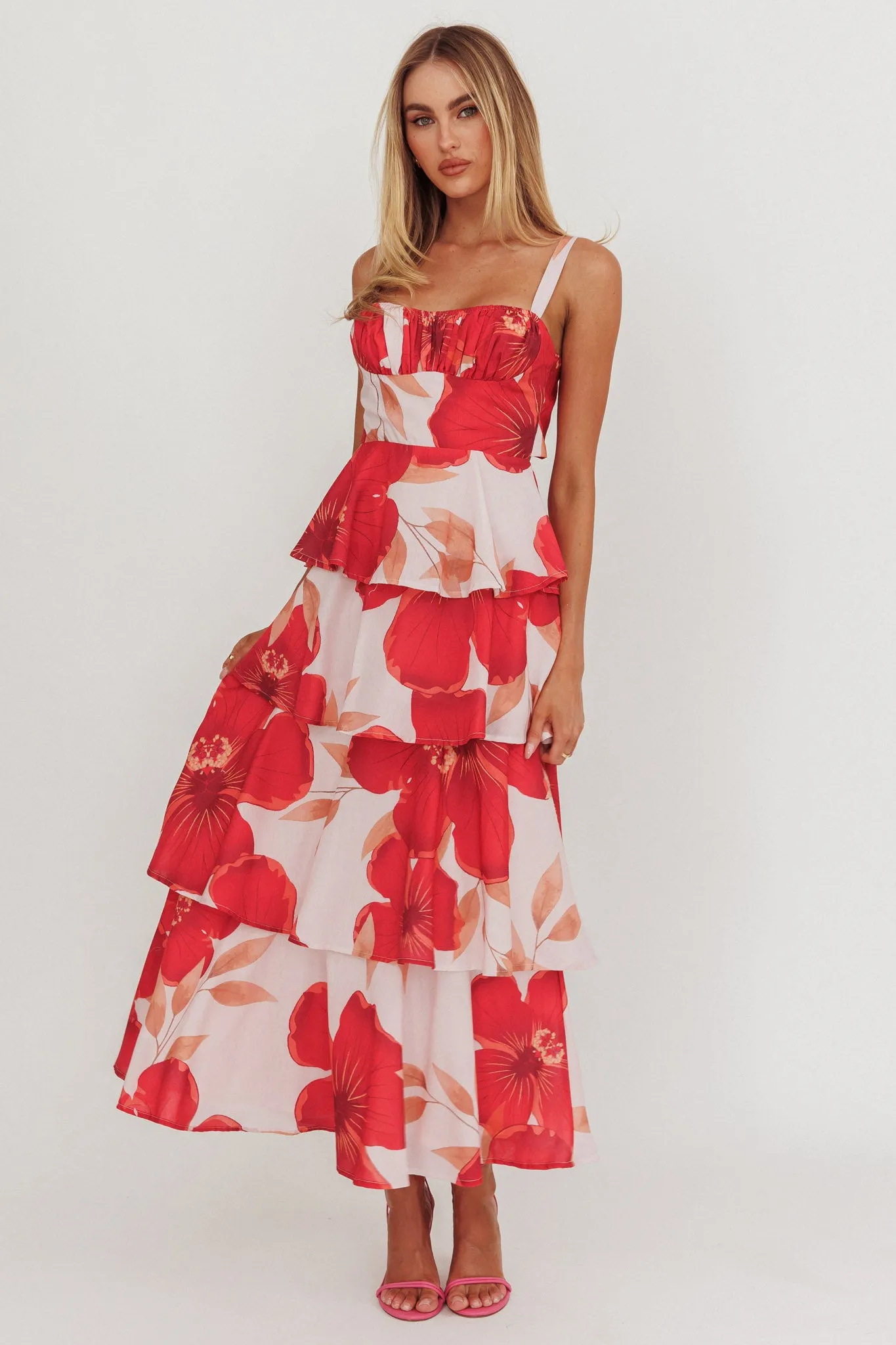 Provence Bloom Tiered Ruffle Floral Maxi Dress Blush sold by Selfie Leslie product image thumbnail 5