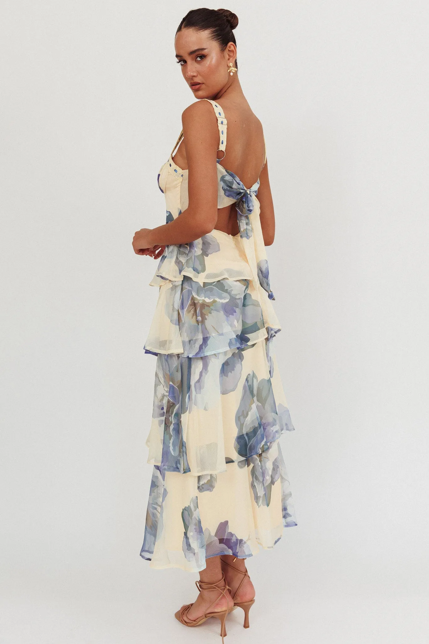 Provence Bloom Tiered Ruffle Maxi Dress Beige/Blue sold by Selfie Leslie product image thumbnail 3