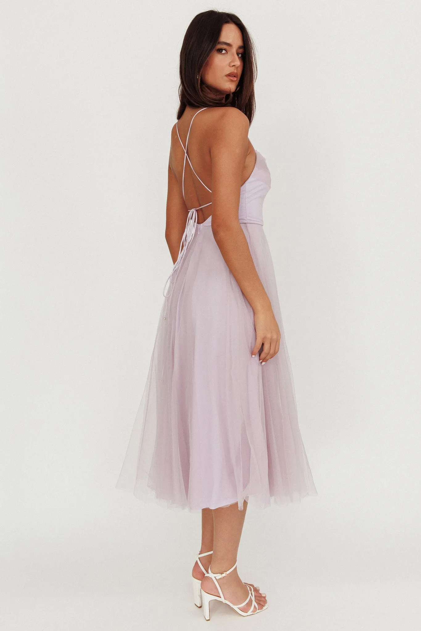 Floating By Pleated Neckline Mesh Midi Dress Lilac sold by Selfie Leslie product image thumbnail 2
