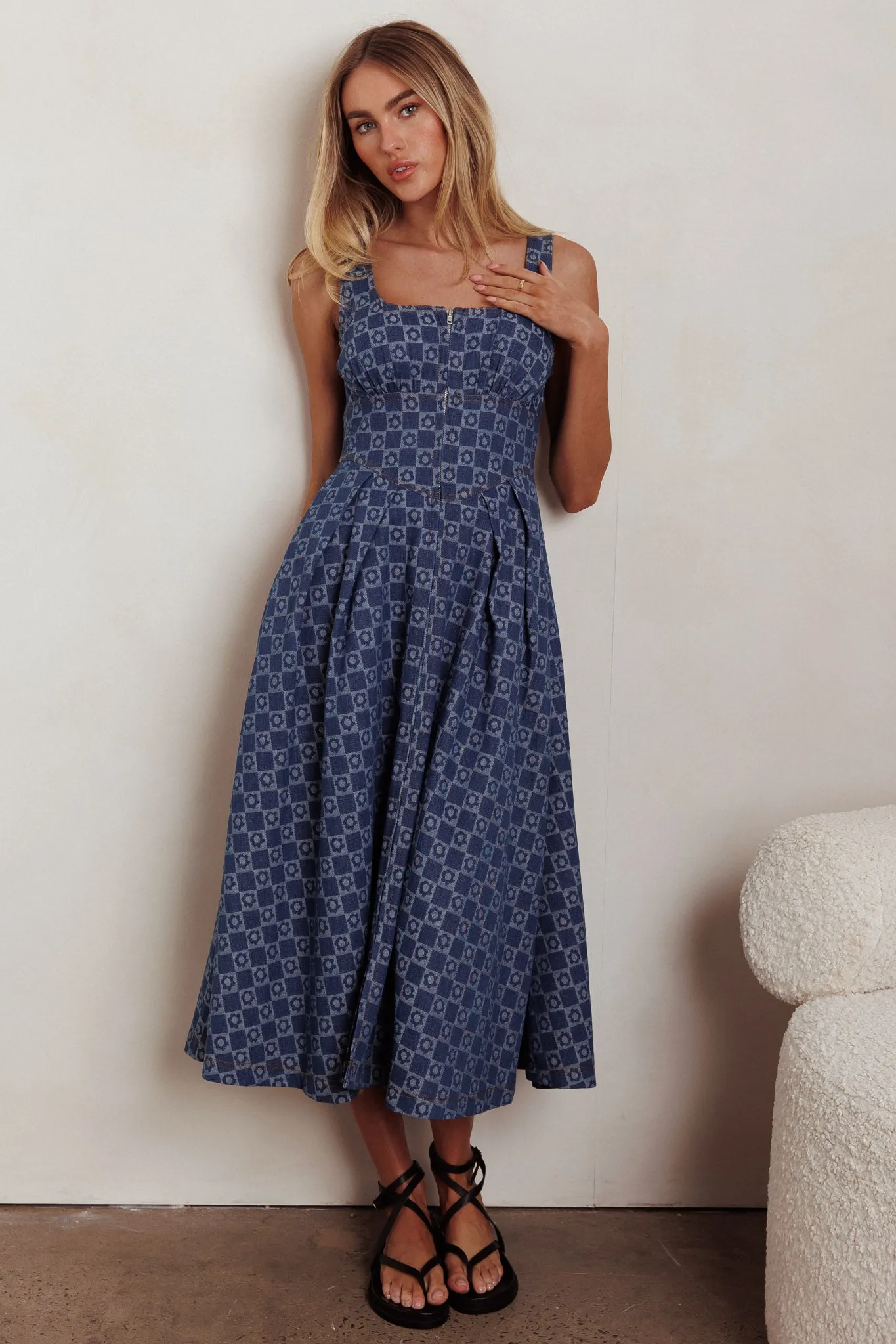 Hair Down Square Neck A-Line Midi Dress Floral Denim sold by Selfie Leslie