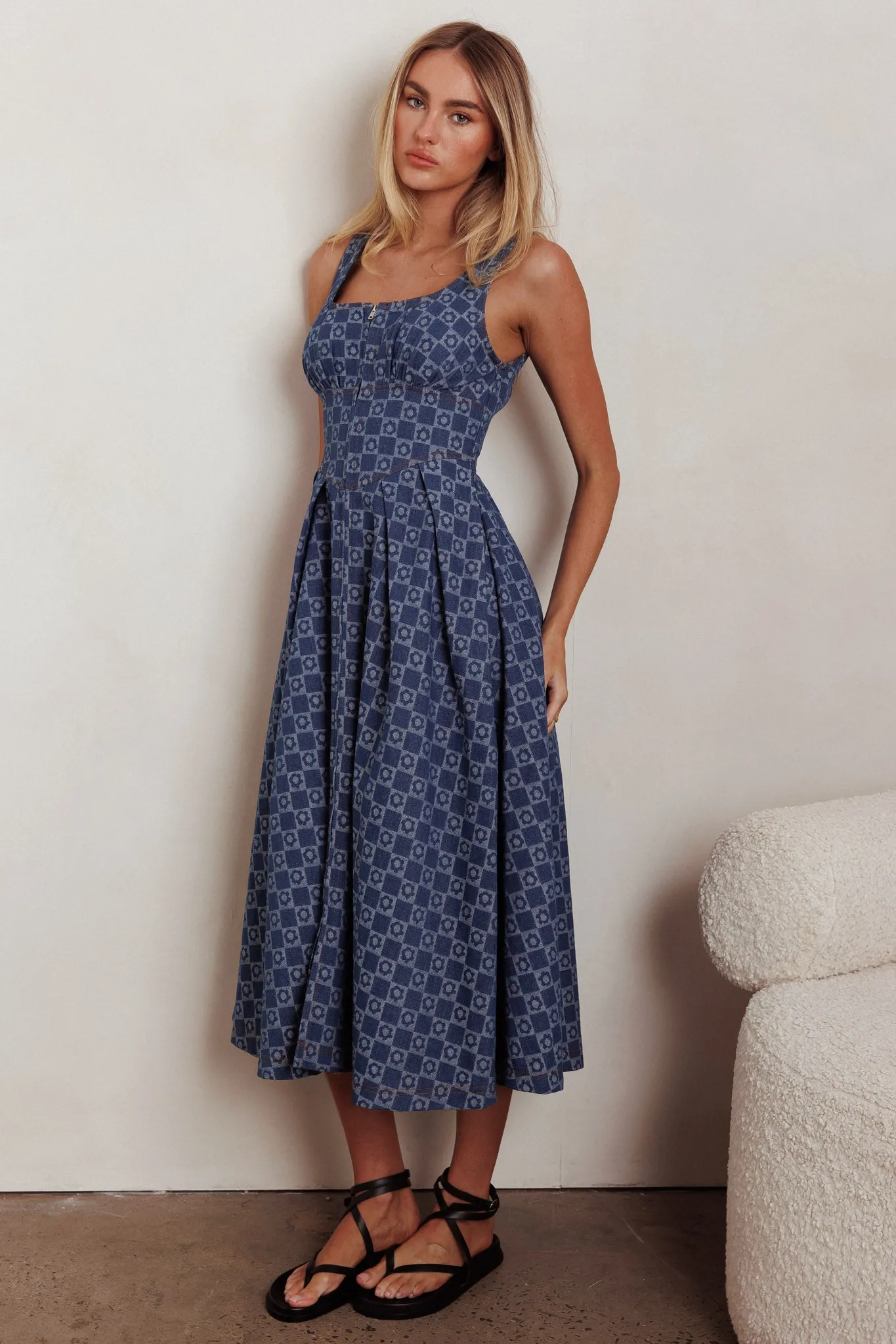 Hair Down Square Neck A-Line Midi Dress Floral Denim sold by Selfie Leslie product image thumbnail 4