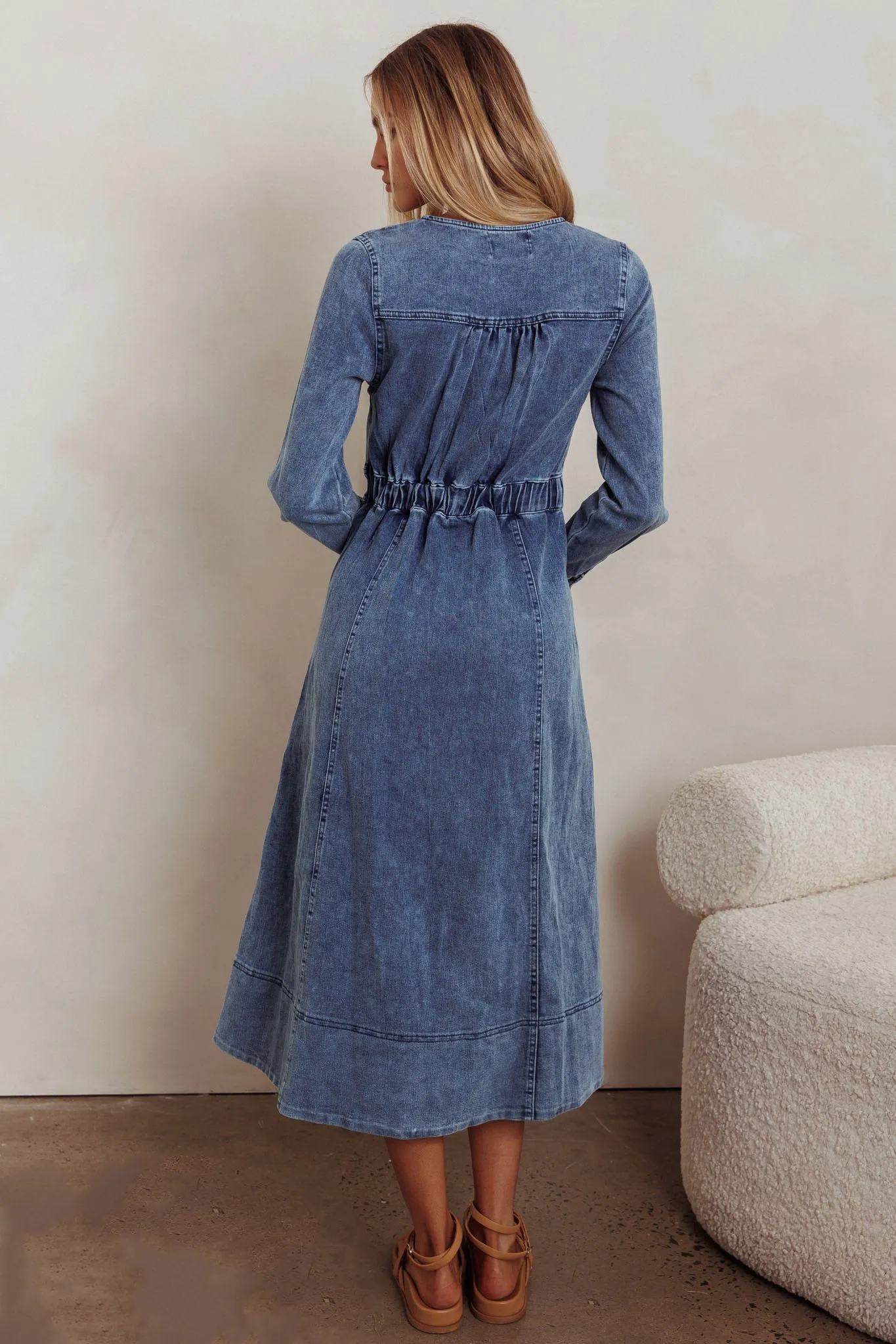 Aspen Love Front Pocket Midi Dress Denim Blue sold by Selfie Leslie product image thumbnail 3