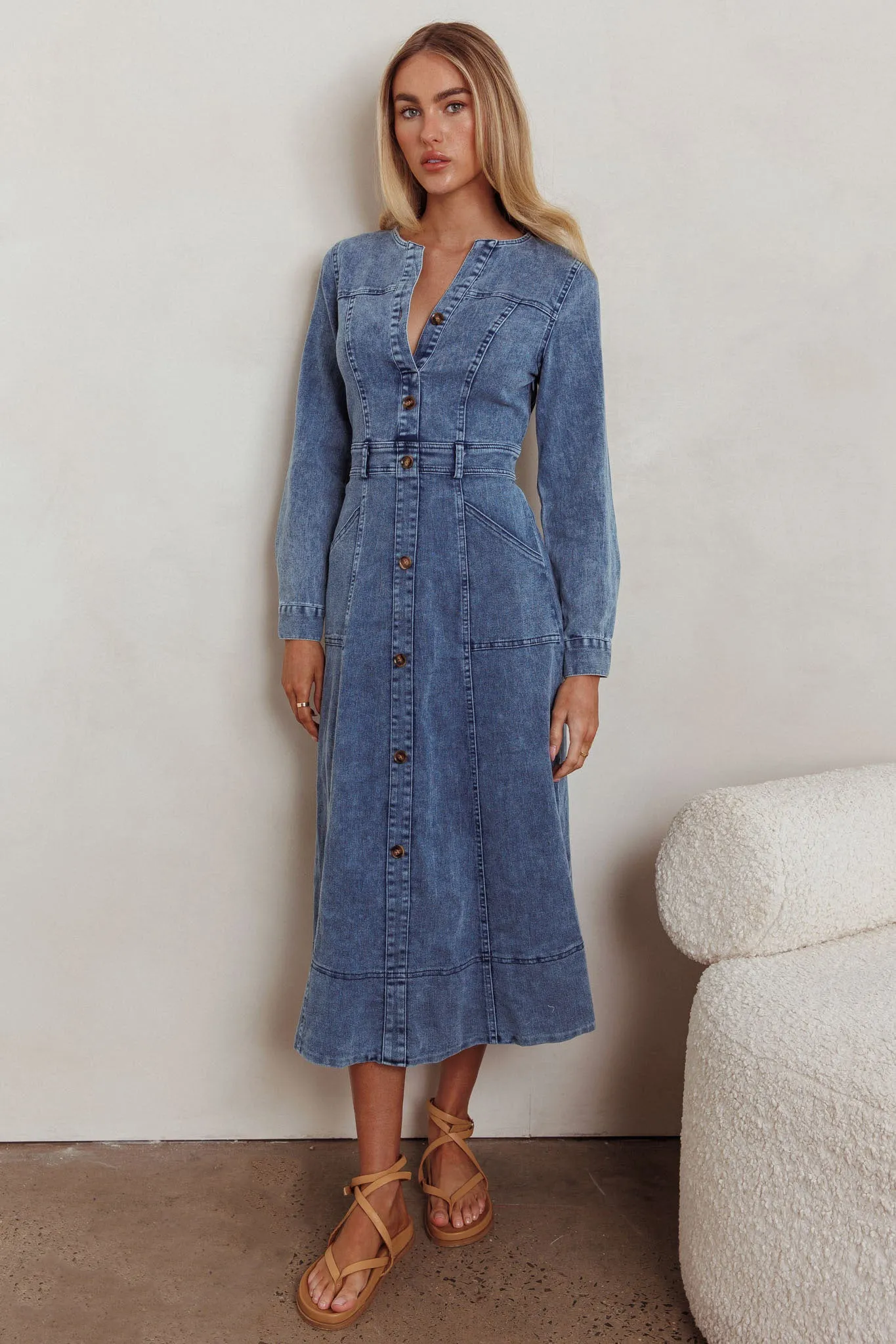 Aspen Love Front Pocket Midi Dress Denim Blue sold by Selfie Leslie product image thumbnail 4
