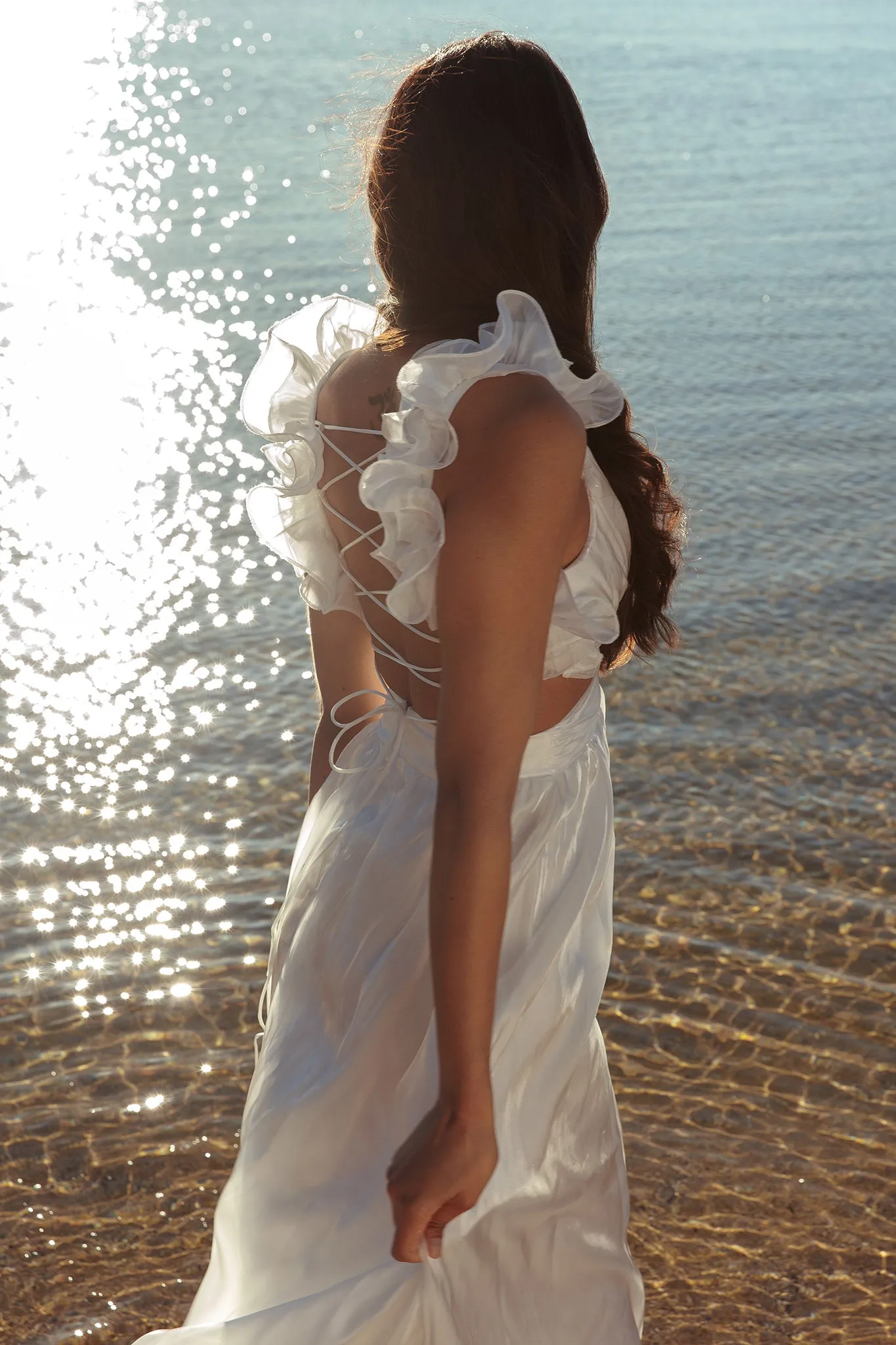 Madara Lace-Up Back Maxi Dress White sold by Selfie Leslie