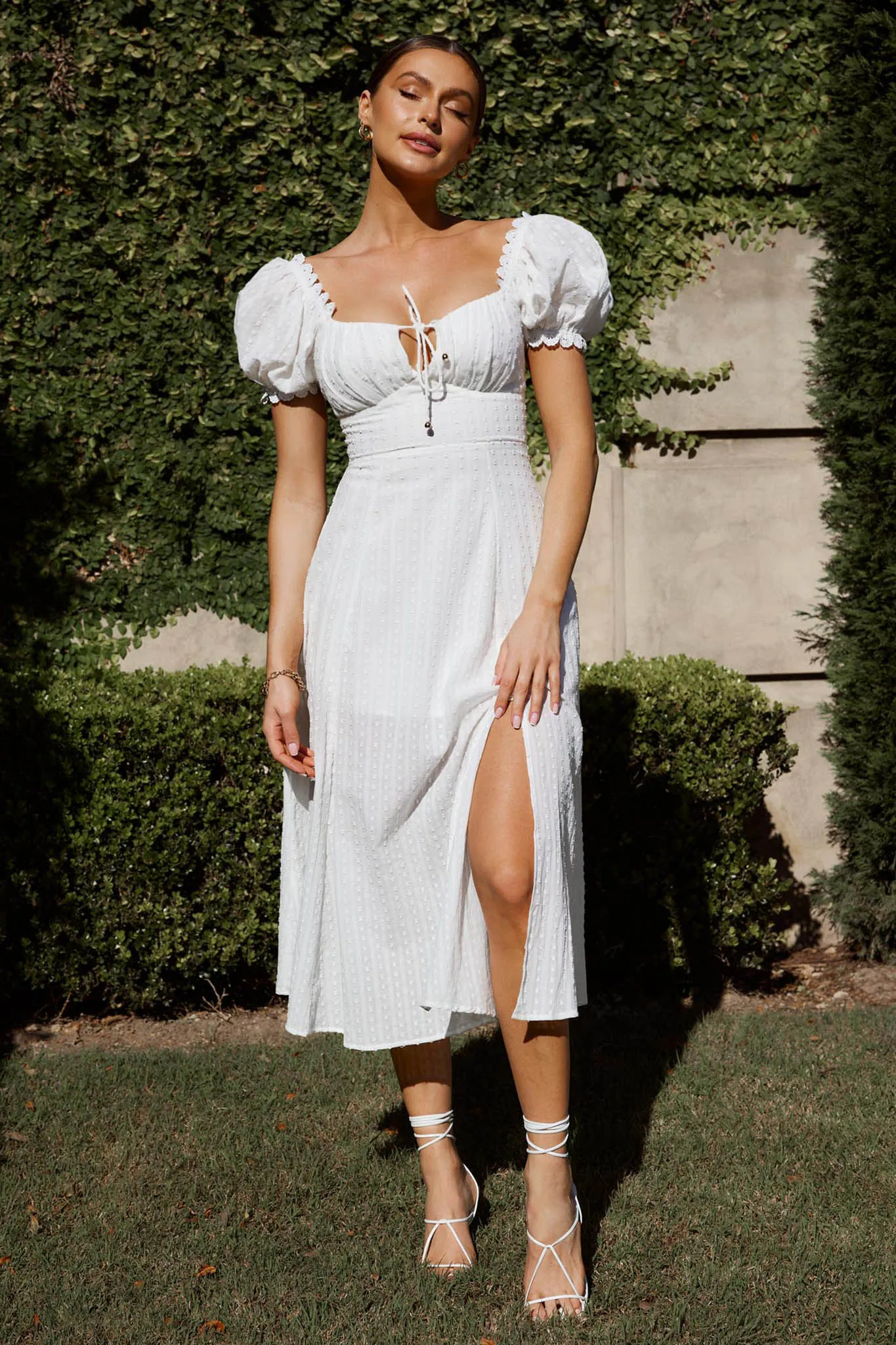 Chablis Gathered Bust Puff Sleeve Midi Dress White sold by Selfie Leslie product image thumbnail 5