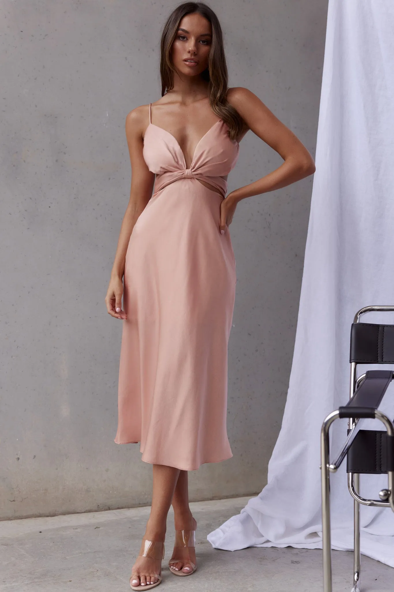 Dance With Me Crossover Bust Midi Dress Peach sold by Selfie Leslie