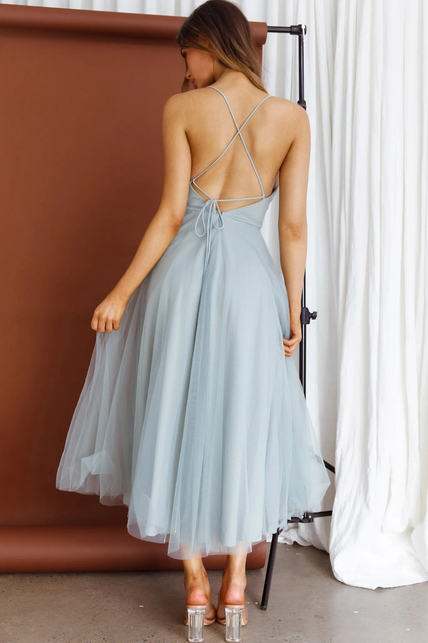 Floating By Pleated Neckline Mesh Midi Dress Sage sold by Selfie Leslie product image thumbnail 2