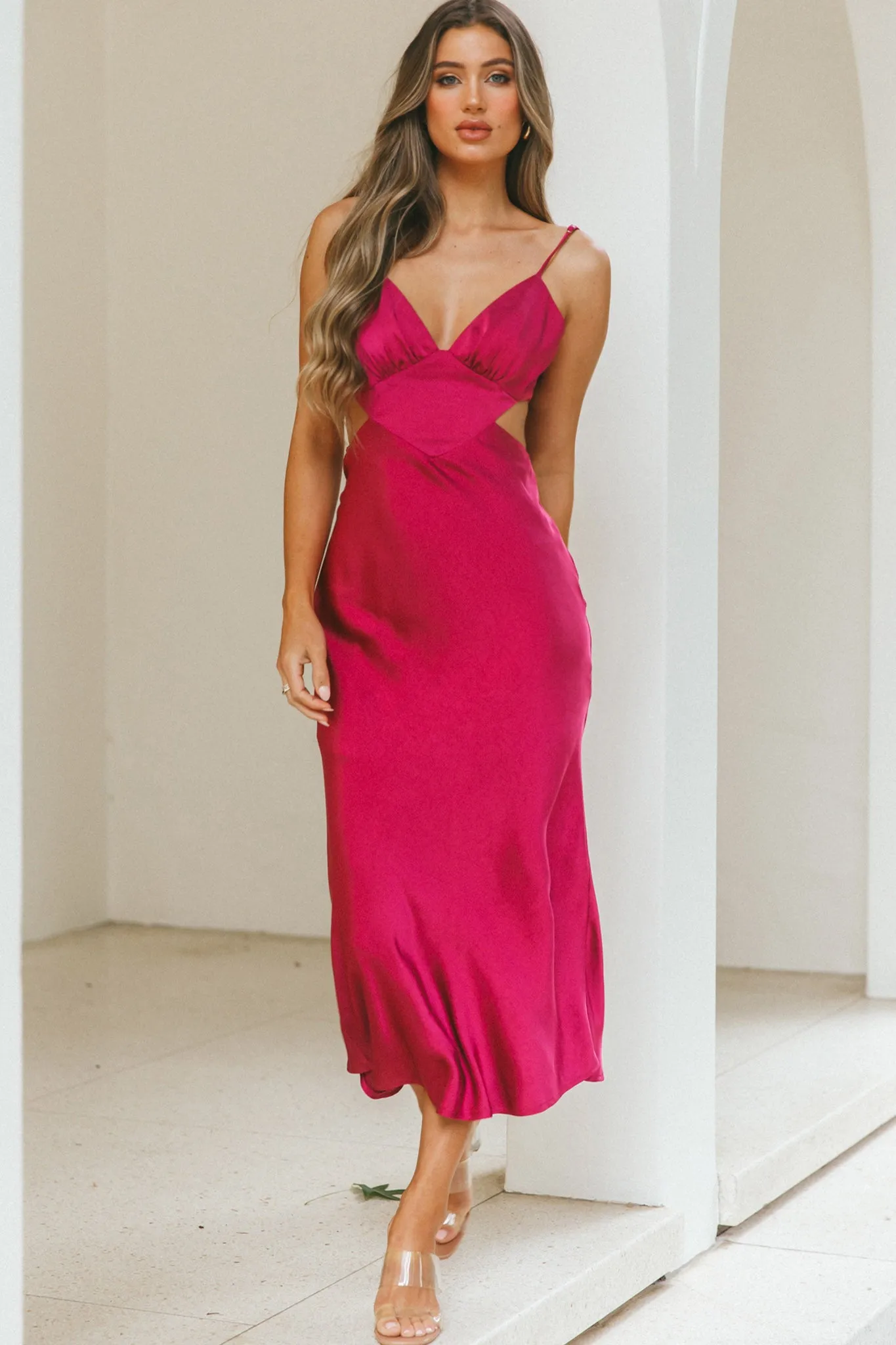 City Lights Cut-Out Waist Strappy Back Midi Dress Fuchsia sold by Selfie Leslie product image thumbnail 4