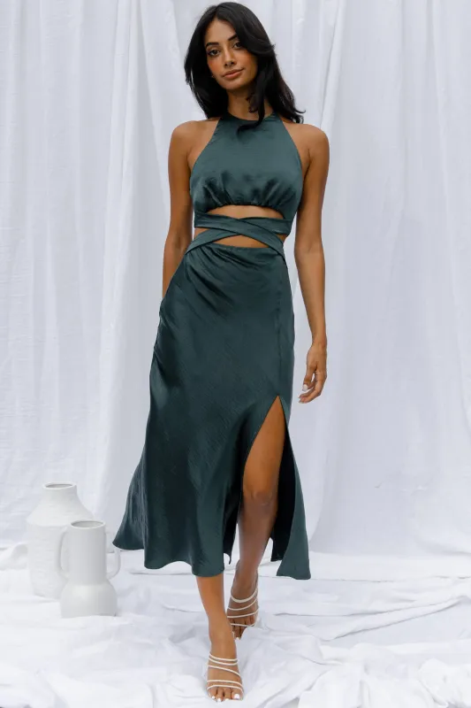 Social Butterfly Cut-Out Waist Midi Dress Jade sold by Selfie Leslie
