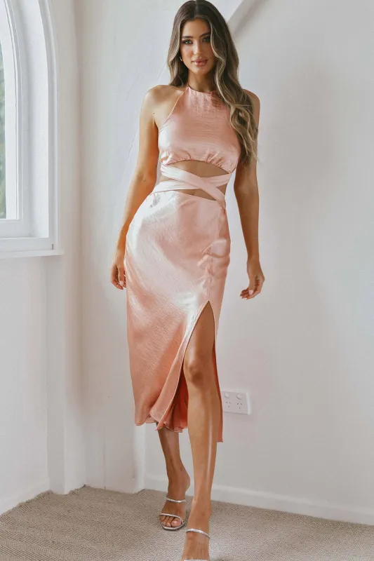 Social Butterfly Cut-Out Waist Midi Dress Rose sold by Selfie Leslie