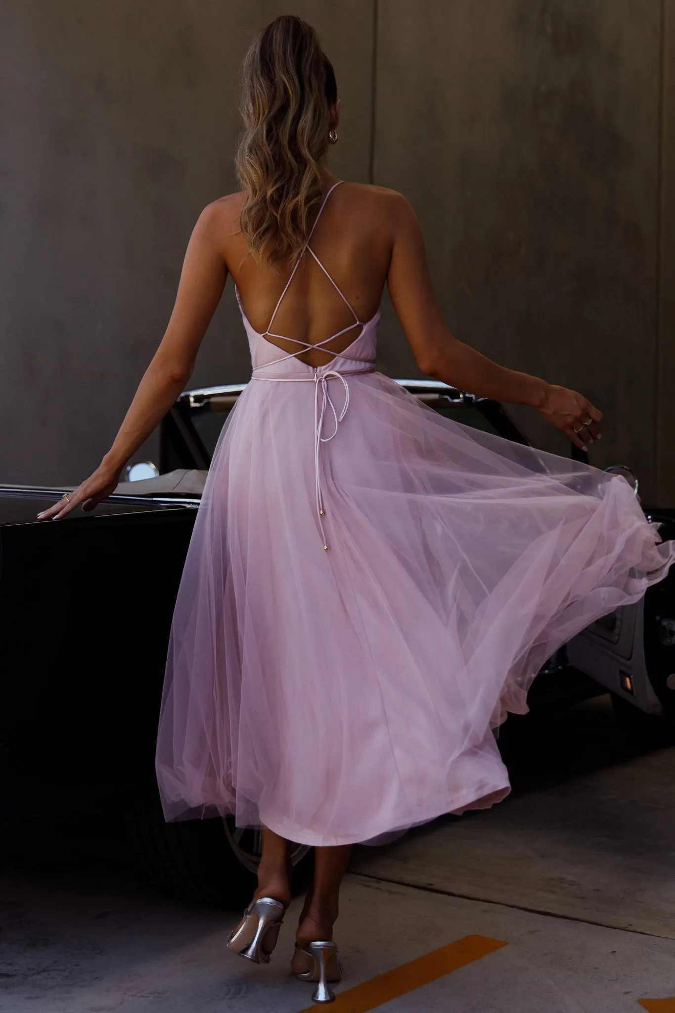 Floating By Pleated Neckline Mesh Midi Dress Blush sold by Selfie Leslie product image thumbnail 2