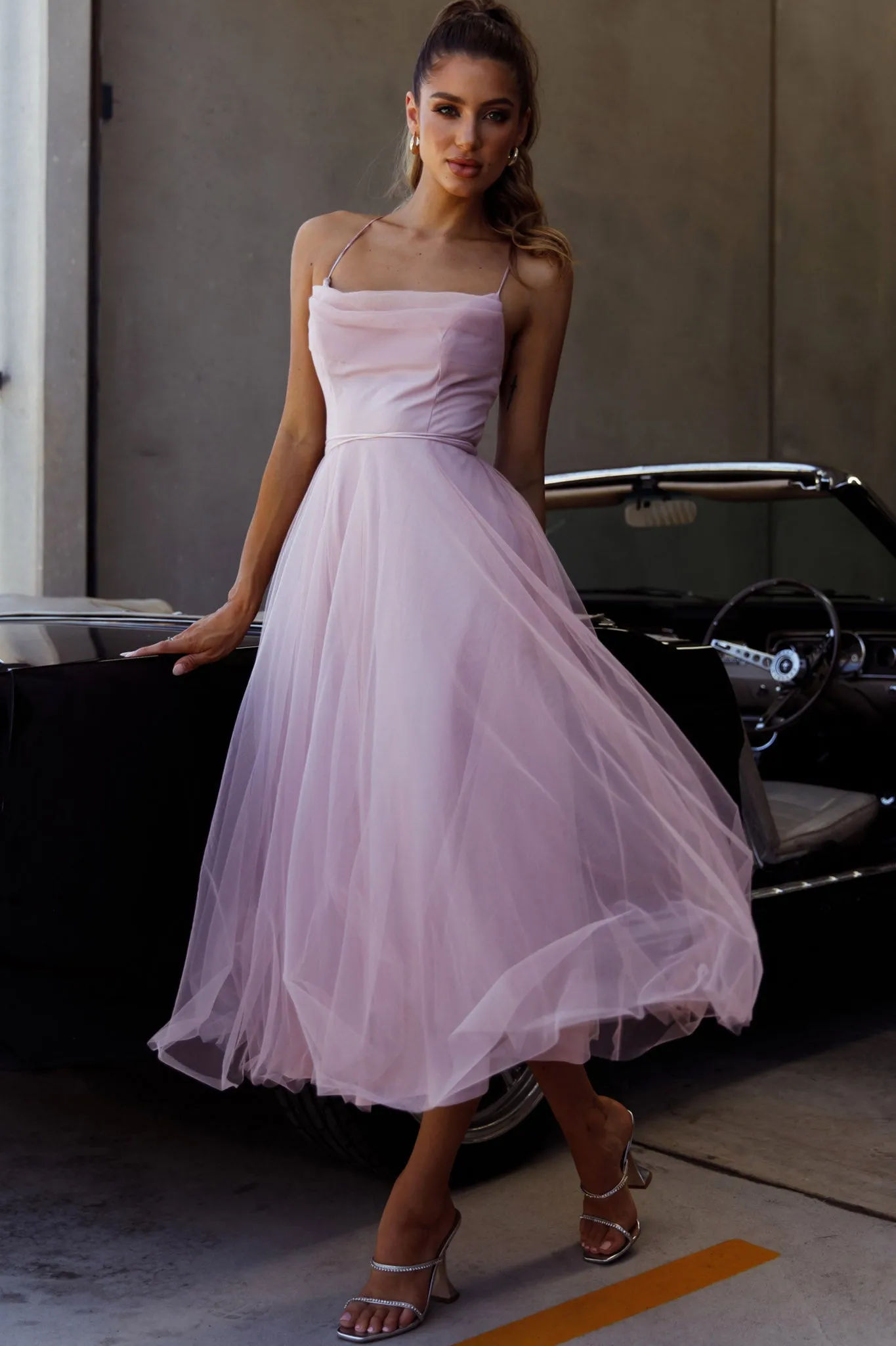 Floating By Pleated Neckline Mesh Midi Dress Blush sold by Selfie Leslie product image thumbnail 3