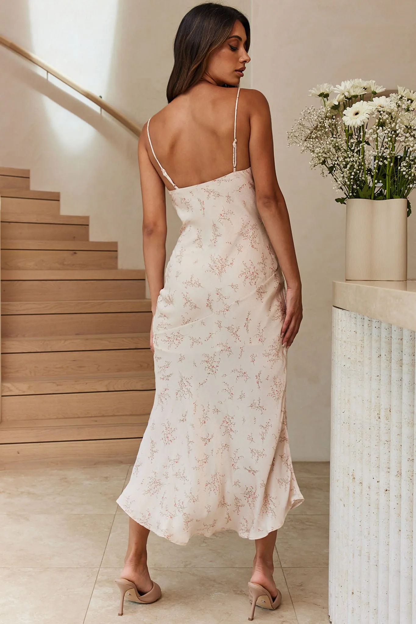 Well Versed Pleated Bust Front Split Dress Spring Print Champagne sold by Selfie Leslie product image thumbnail 2