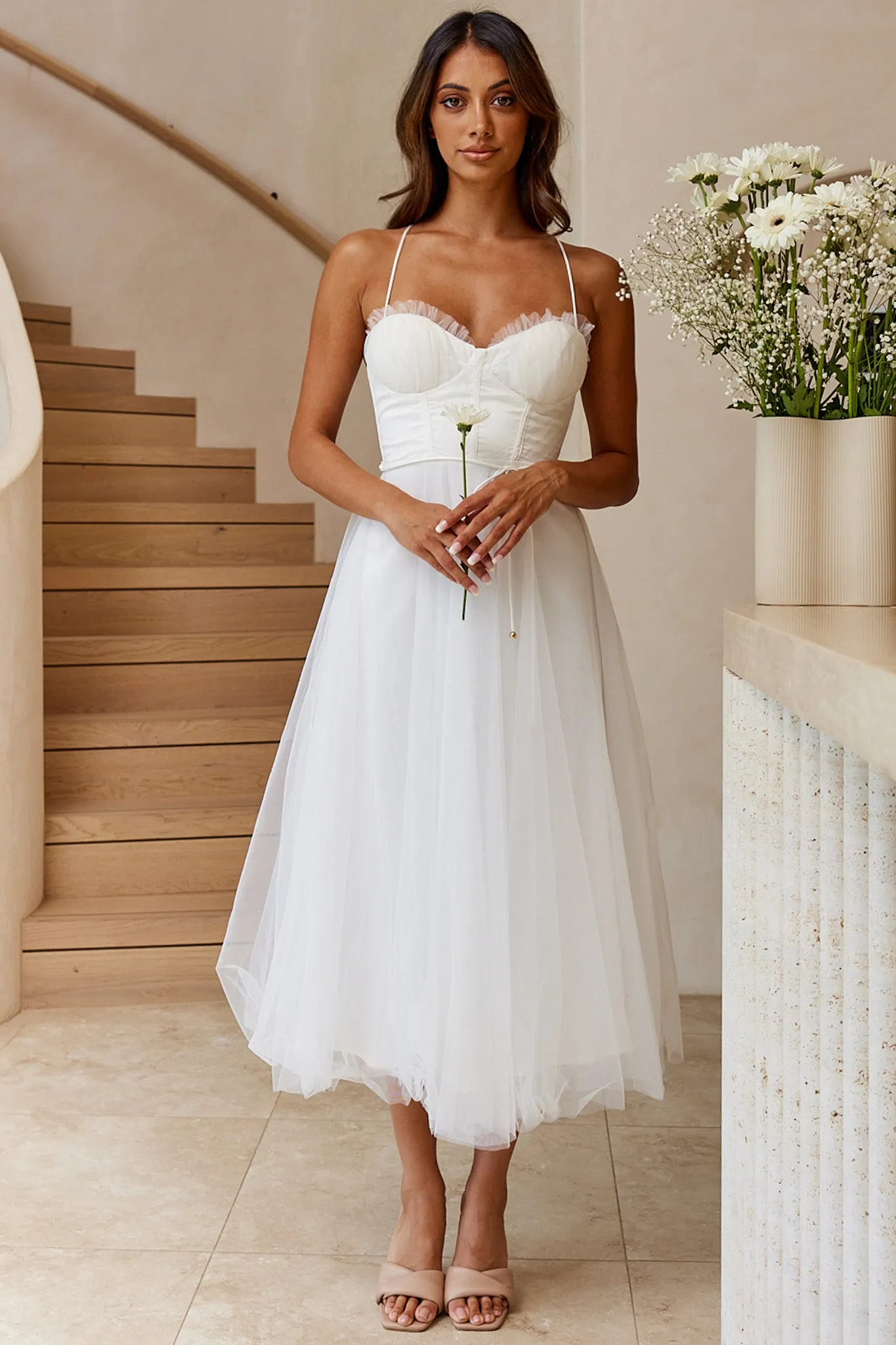 Smitten Sweetheart Neckline Chiffon Midi Dress White sold by Selfie Leslie product image thumbnail 4